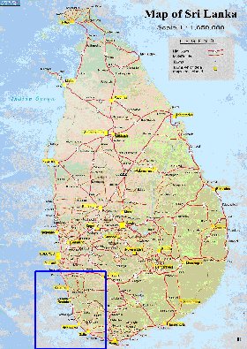 mapa de de estradas Sri Lanka em ingles