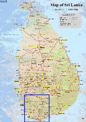 mapa de de estradas Sri Lanka em ingles