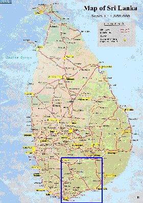 mapa de de estradas Sri Lanka em ingles