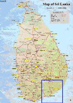 mapa de de estradas Sri Lanka em ingles