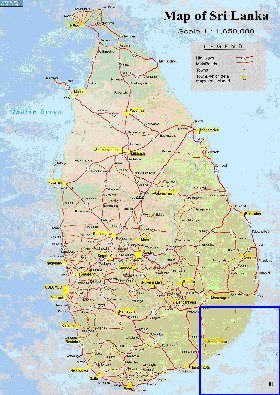 mapa de de estradas Sri Lanka em ingles