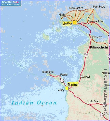 mapa de de estradas Sri Lanka em ingles