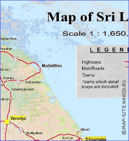 mapa de de estradas Sri Lanka em ingles