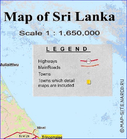 mapa de de estradas Sri Lanka em ingles