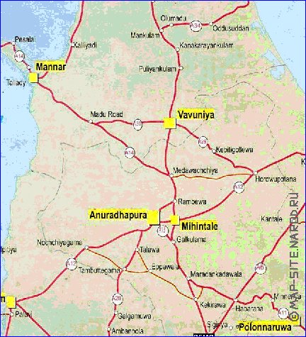 mapa de de estradas Sri Lanka em ingles