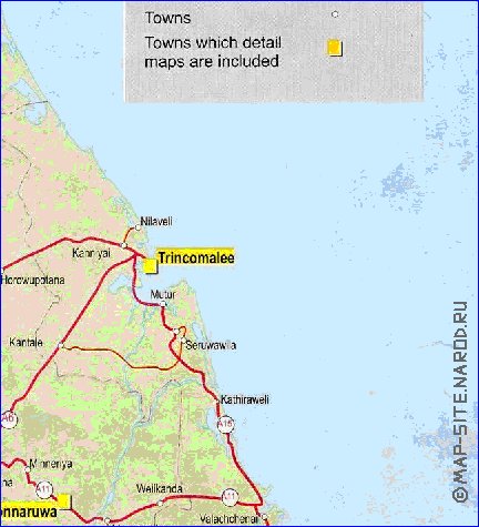 mapa de de estradas Sri Lanka em ingles