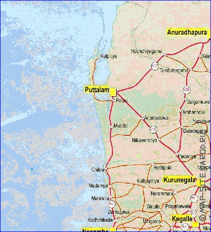 mapa de de estradas Sri Lanka em ingles