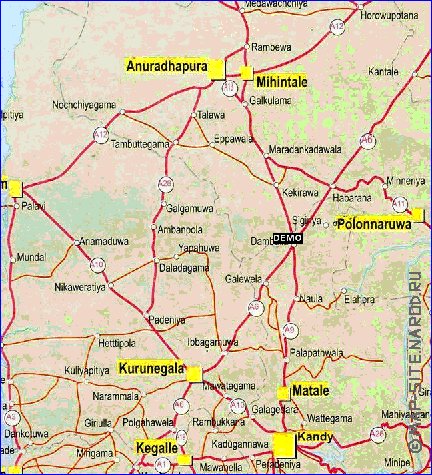 mapa de de estradas Sri Lanka em ingles