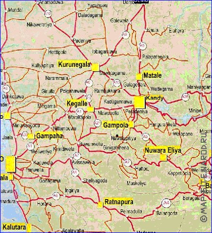 mapa de de estradas Sri Lanka em ingles