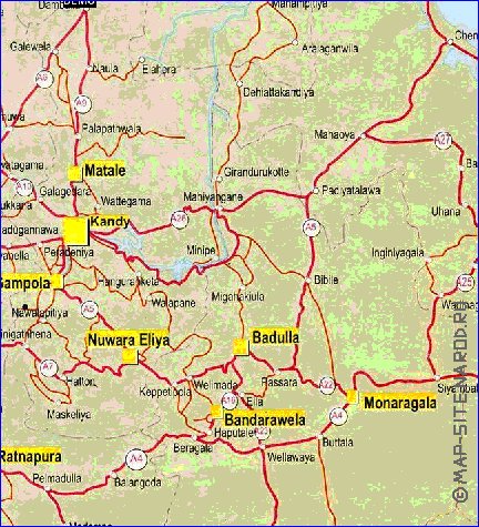 mapa de de estradas Sri Lanka em ingles