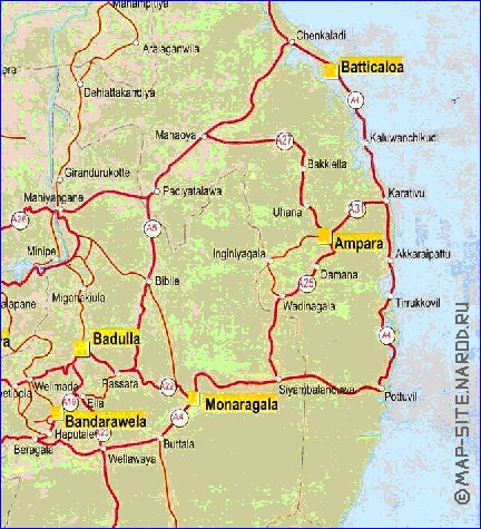 mapa de de estradas Sri Lanka em ingles