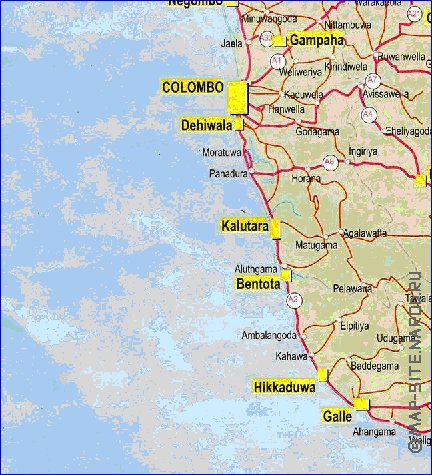 mapa de de estradas Sri Lanka em ingles