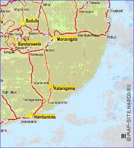 mapa de de estradas Sri Lanka em ingles