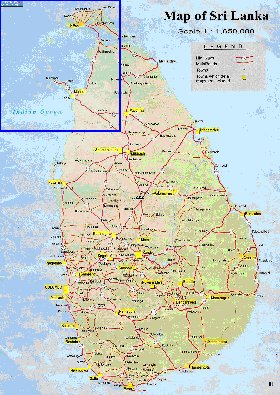 mapa de de estradas Sri Lanka em ingles