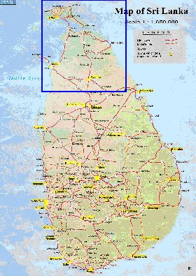 mapa de de estradas Sri Lanka em ingles