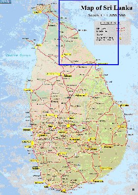 mapa de de estradas Sri Lanka em ingles