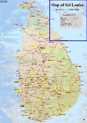 mapa de de estradas Sri Lanka em ingles