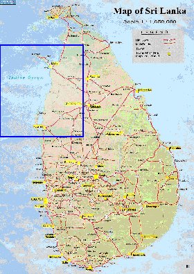 mapa de de estradas Sri Lanka em ingles