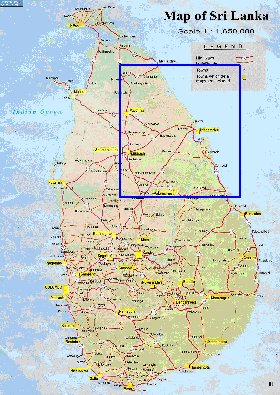 mapa de de estradas Sri Lanka em ingles