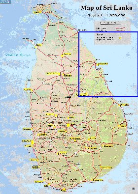 mapa de de estradas Sri Lanka em ingles