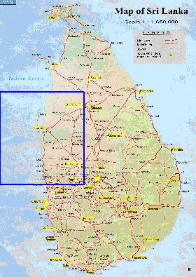 mapa de de estradas Sri Lanka em ingles