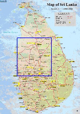 mapa de de estradas Sri Lanka em ingles