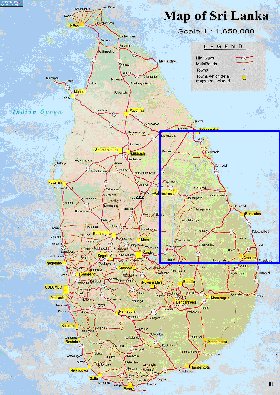 mapa de de estradas Sri Lanka em ingles