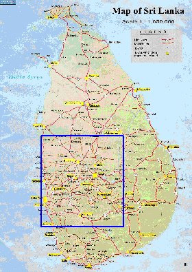 mapa de de estradas Sri Lanka em ingles