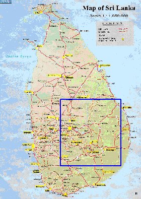 mapa de de estradas Sri Lanka em ingles