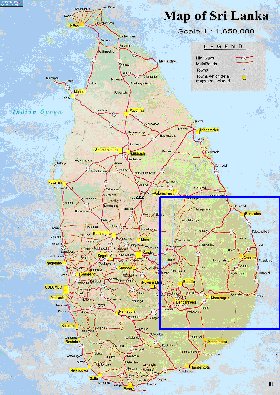 mapa de de estradas Sri Lanka em ingles