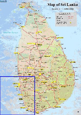 mapa de de estradas Sri Lanka em ingles