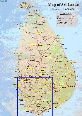 mapa de de estradas Sri Lanka em ingles