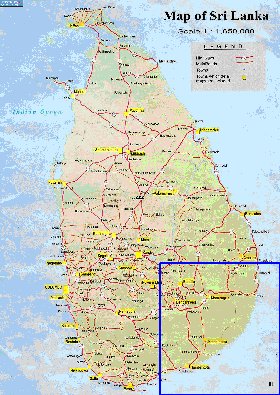 mapa de de estradas Sri Lanka em ingles