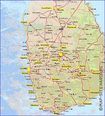 mapa de de estradas Sri Lanka em ingles