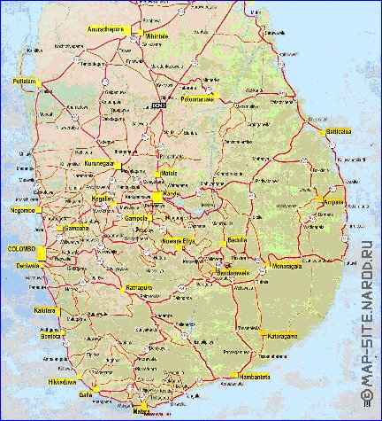 mapa de de estradas Sri Lanka em ingles