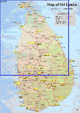 mapa de de estradas Sri Lanka em ingles