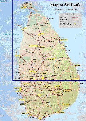 mapa de de estradas Sri Lanka em ingles