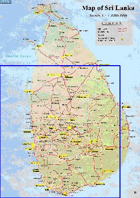 mapa de de estradas Sri Lanka em ingles