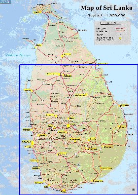 mapa de de estradas Sri Lanka em ingles