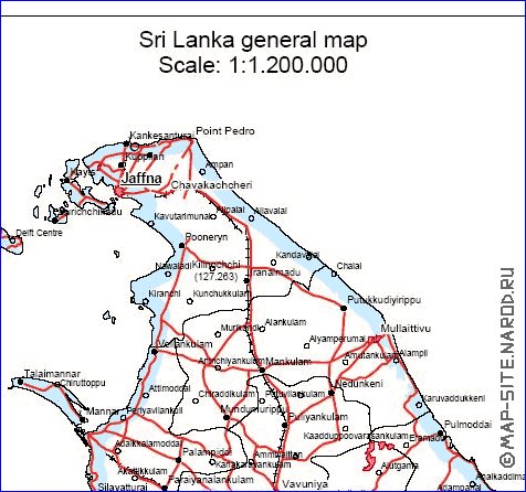 mapa de Sri Lanka em ingles