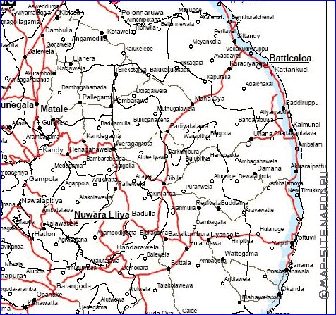 mapa de Sri Lanka em ingles