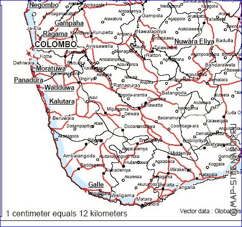 mapa de Sri Lanka em ingles