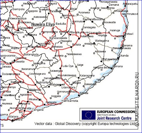 mapa de Sri Lanka em ingles