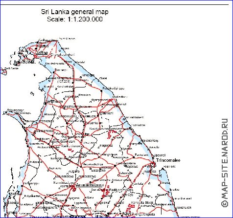 carte de Sri Lanka en anglais