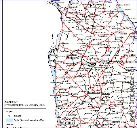 mapa de Sri Lanka em ingles