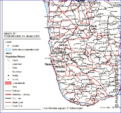 carte de Sri Lanka en anglais