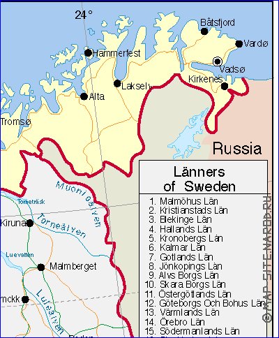 Administrativa mapa de Suecia em ingles