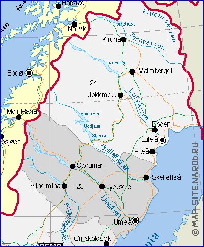 Administrativa mapa de Suecia em ingles