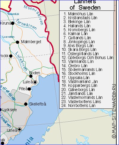 Administrativa mapa de Suecia em ingles