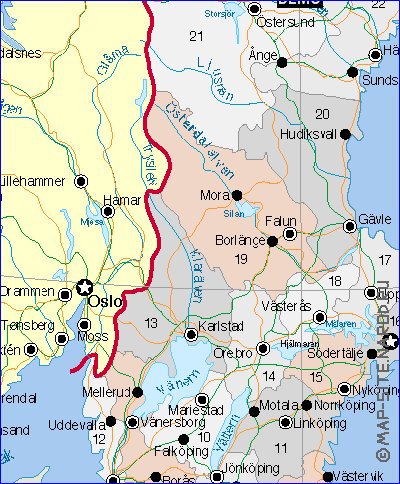 Administrativa mapa de Suecia em ingles